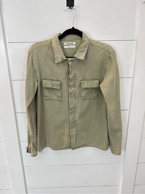 One Teaspoon XS khaki green garment dyed utility button up cotton top minimalist